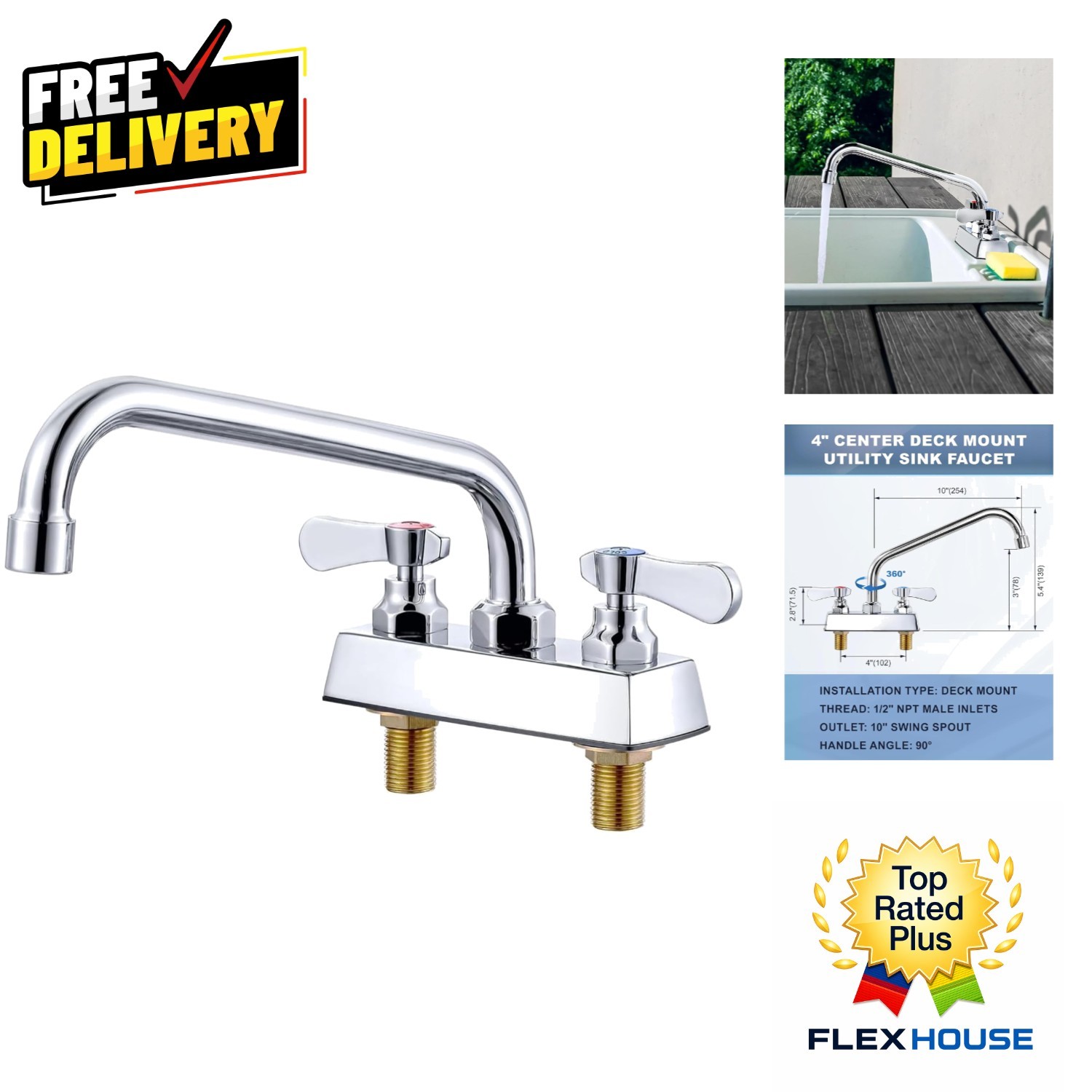 Modern 10" Swivel Laundry Faucet - Easy Install with Polished Brass Finish