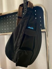KAVU Crossbody Rope Sling Bag in Jet Black Polyester w Brown Cord Strap NWOT