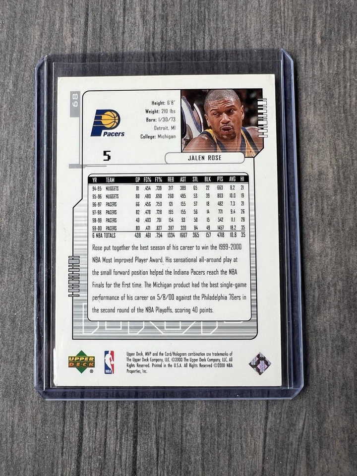 2000-01 Upper Deck MVP Jalen Rose #68 超级脚本 /25 步行者 — 第 2/2 张图片