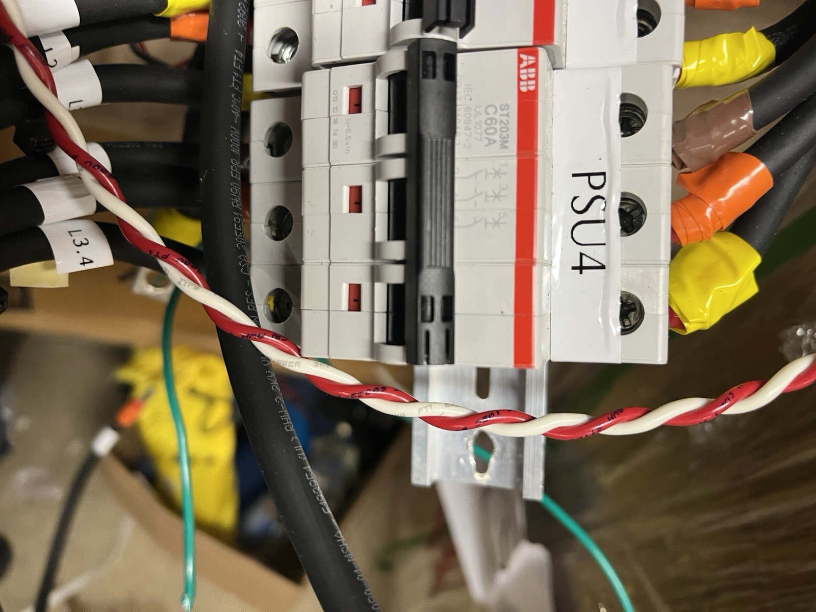 4pc ABB ST203M-C60 Circuit Breaker,Miniature,DIN Rail Mount,C Curve,3 Pole,60A