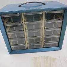 Vintage AKRO-MILS 15 Drawer Cabinet Blue Metal Small Parts Storage Bin Organizer