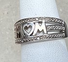 Vtg EC 925 Sterling Silver “MOM" 4 Small Natural Diamonds Ring Size 7 , 4.7 gr — photo 2