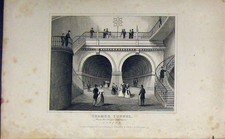 Original Old Antique Print View Thames Tunnel Circular Staircase C1850 Dugdales