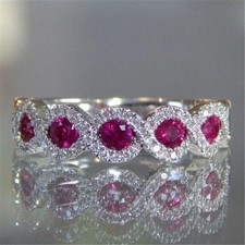 2Ct Round Cut Lab Created Ruby Half Eternity Wedding Ring 14K White Gold Plated