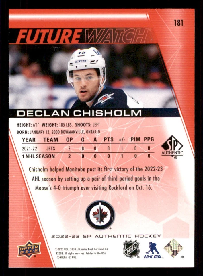 2022-23 SP Authentic Limited Red #181 Declan Chisholm FW - Image 2 of 2