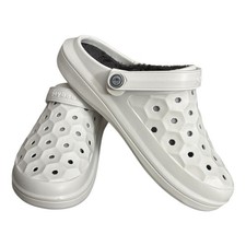 NWT Cozy Comfortable Women's White Clogs/Crocs w/ Gray Faux Fur Lining Size 7