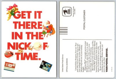 1986 USPS Christmas Holiday Express Priority Mail Santa Reindeer Postcard