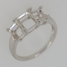 Sterling Silver Semi Mount Ring Setting Emerald 8X6mm 7x5mm 3 Stone Ring
