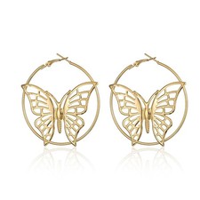 Hollow Round Butterfly Earrings Butterfly Hoop Earrings Big Gold Circle Earrings