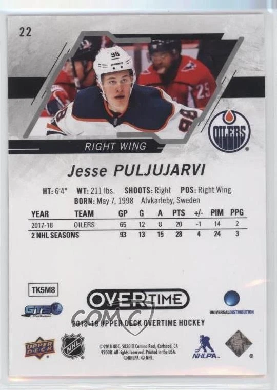 2018-19 Upper Deck Overtime Jesse Puljujarvi #22 - Image 2 of 2