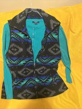 VTG Y2k Chaps Sport Aztec Southwestern Fleece vest Full Zip Women's Size Large