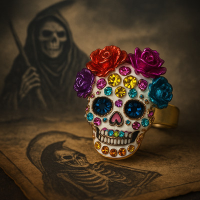 Betsey Johnson Day of the Dead Sugar Skull Crystal Ring