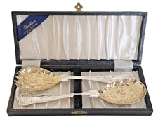 Vintage William Adams Sheffield Silverplate Gold Wash 2 Serving Spoons w/Box