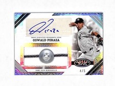 2025 Topps Tier One Oswald Peraza 4/5 Auto Autograph Button Patch Card Yankees
