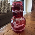 Fenton Mary Gregory Cranberry Glass Tumble Up Set Girl On Swing Design 1188/2350