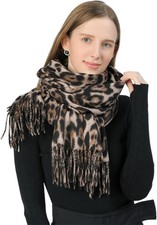 Women's Leopard-Print-Winter-Scarf Soft Cashmere Feels Warm-Shawl Scarves Long B