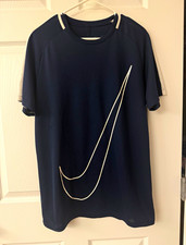 Nike Dri-FIT Men  s L Navy Logo Crew Neck Short Sleeve Polyester T-Shirt