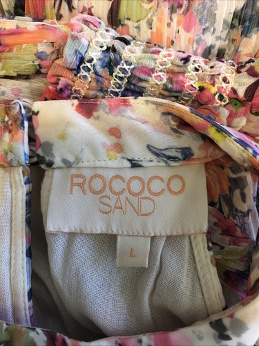 Rococo Sand Women Maxi Dress Multicolor Floral Pleated Smocked Waist Size L - Picture 14 of 16