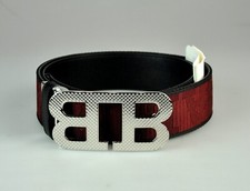 495 NWT Bally 1851 Logo Silver Buckle Red Textile Leather Signature Belt 32