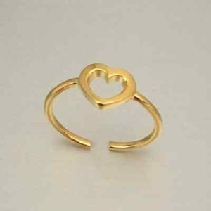 Yellow Gold Plated Women's Open Heart Adjustable Toe Ring Solid Metal 925 Silver