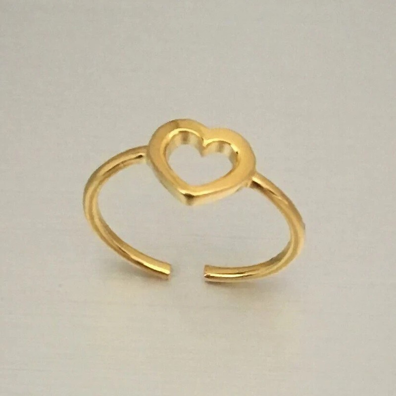 Yellow Gold Plated Women's Open Heart Adjustable Toe Ring Solid Metal 925 Silver