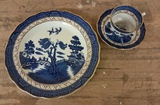 Real Old Willow Booths English Porcelain White Blue and Gold 3 piece set