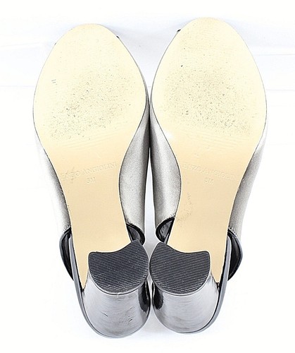 Enzo Angiolini 5M Silver Satin Black Patent Lace Up Open Toe Slingback Heel - Picture 8 of 9