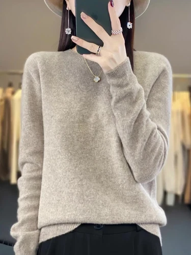 100% Reine Wolle Kaschmir Damen O-Ausschnitt Einfarbig Neu Langarm Pullover - Bild 3 von 38