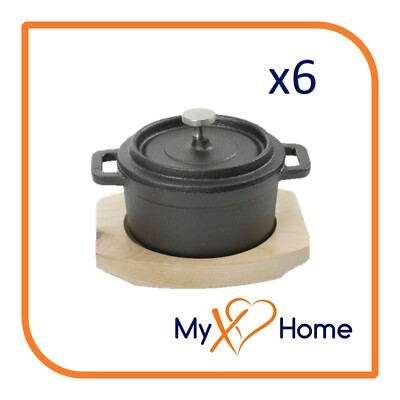 0.3 Qt Round Cast Iron w/Handles & Wooden Base (6 Casseroles) by MyXOHome