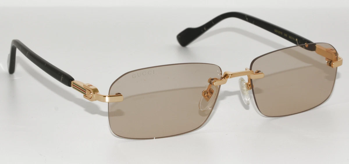 NEW SUNGLASSES GUCCI GG1221S 005 L GOLD BROWN SOLID LIGHT YELLOW RIMLESS
