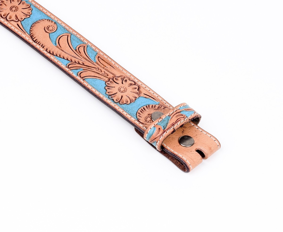 Western Floral Engraved Patina Buckle On Tooled Full Grain Leather Belt – 1.5" Wide, Unisex