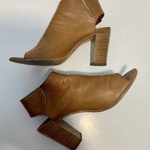 tan leather open toe booties