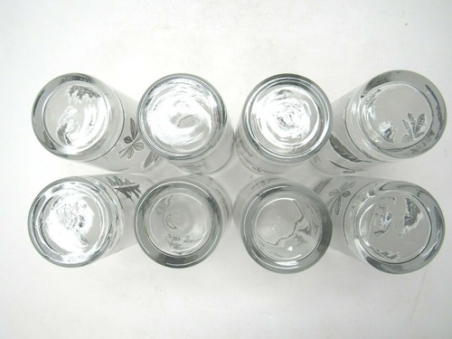 8 Libbey Silver Foliage Juice Glasses Set Vintage 4" Frosted Leaf Glass Tumblers - Picture 7 of 12