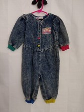 Vintage Playskool Denim Jumpsuit Romper Size 18 Months Toddler Girl Clothes 1989