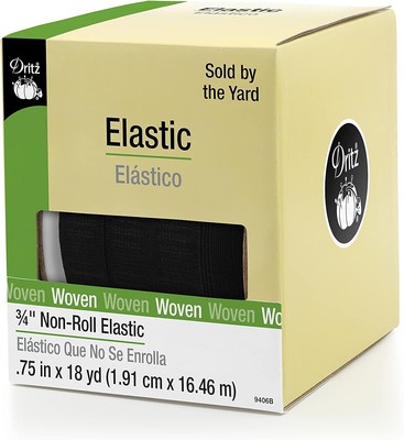 Dritz 9406B Non-Roll Woven Elastic, Black, 3/4-Inch by 18-Yard
