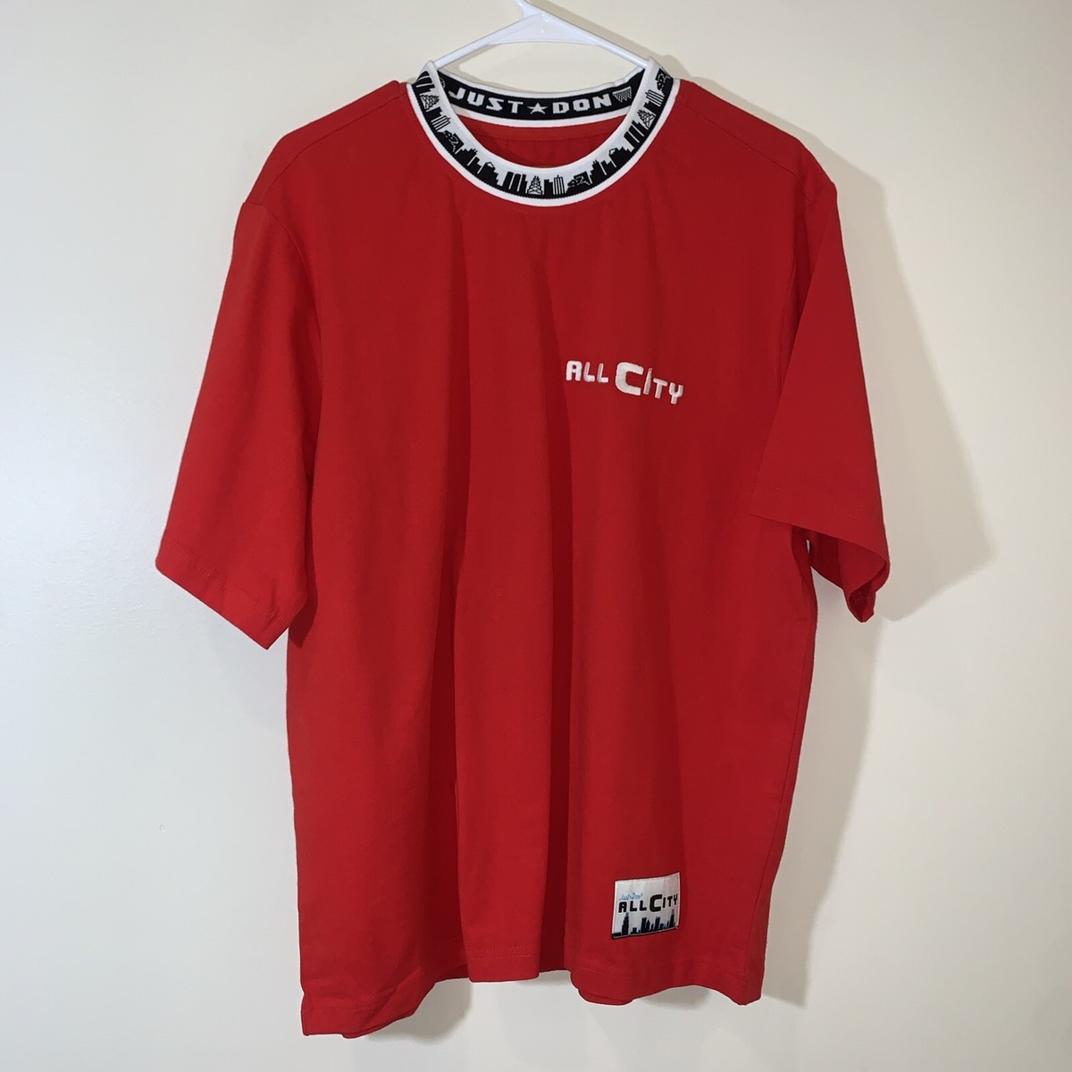 All City by Just Don Shirt Mens Large Red Tee Streetwear Casual Logo Patch