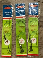 3 NEW Packs (9 hooks) LM Dickson Wire Snelled English Style Double Gorge Needle