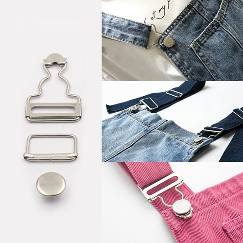 2 Sets Metal Suspender Buttons Kit Overalls Hook Strap Brace Clothes Buckle Clip - Picture 3 of 15