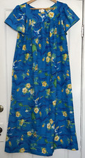 VTG Made in Hawaii Muumuu Dress-Blue Tropical Print-Sz 14-Surf,Island,Hula Flora