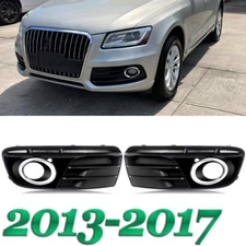 For Audi Q5 2013-2017 2x Chrome Trim +Black Front Bumper Fog Light Grille Covers
