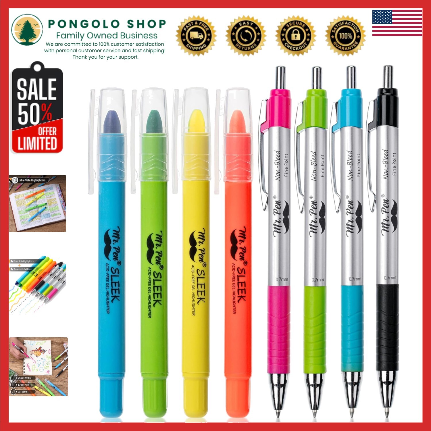 8 Count Gel Highlighters and Pens for Bible Study - No Smear, Precise Writing-image