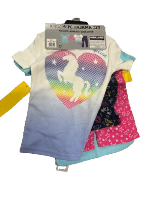 Kirkland Signature Kids' 4-PC Cotton PJ Set (MULTIUNICORNRAINBOW, 3T)NWT
