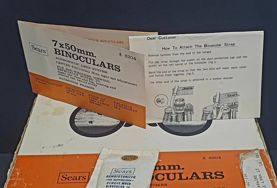 Sears Binoculars 1970 Original Box Brochure Carrying Case Model 6204 7x50mm VTG - Image 3 of 4