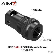 Aim7 SARH 2 Port Muzzle Brake Stainless Steel 1/2x28 Thread .223 556 ASR