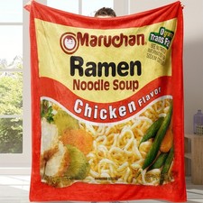 Chicken Flavor Ramen Noodle Soup Design Flannel Blanket - Soft Lightweight Throw