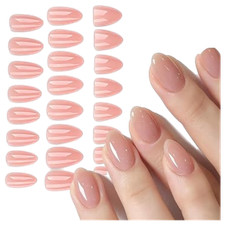 24 Pcs Soft Gel Press On Nails Short Sheer Nude Stick On Nails for Women
