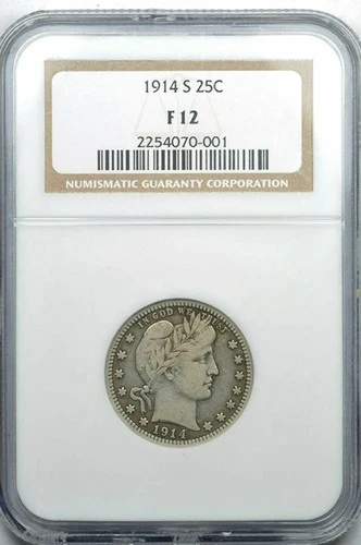1914-S BARBER QUARTER F12 AS GRADED BY NGC FREE SHIPPING & INSURANCE