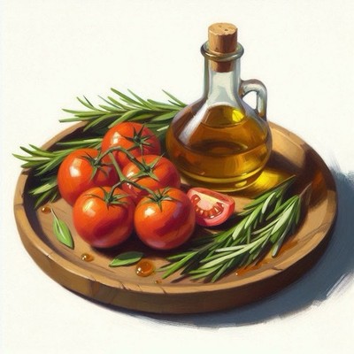 Art Oil Painting  Rosemary Chronicles IX- Tomato Ed  Italian Summer Still Life