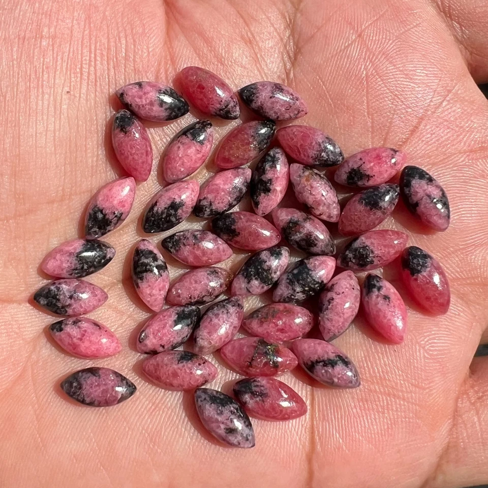 Natural Black Pink Rhodonite Marquise 5x10 to 10x20 mm Cabochon Loose Gemstone - Image 4 of 4