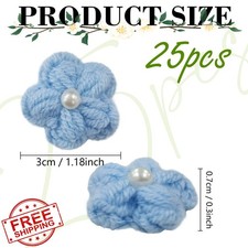 Crochet Flower Patches 25Pcs Light Blue Handmade Knitted Applique Sewing